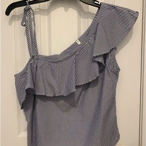 Awesome One Shoulder Blue & White striped Top - Size S